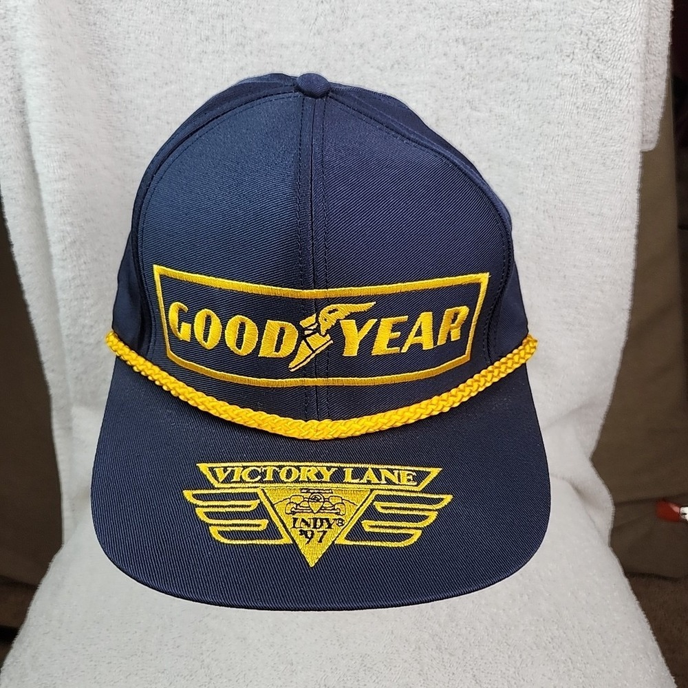 VTG Goodyear Racing Victory Lane Indy 1997 Navy Snapback Hat Cap Rope Swingster